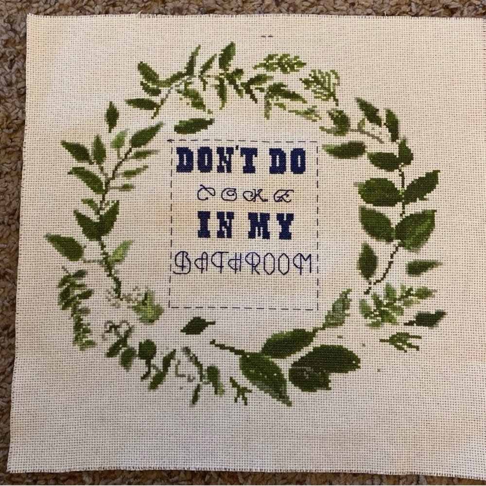 Hand made Cross stitch Don’t do Coke in my bathroom
